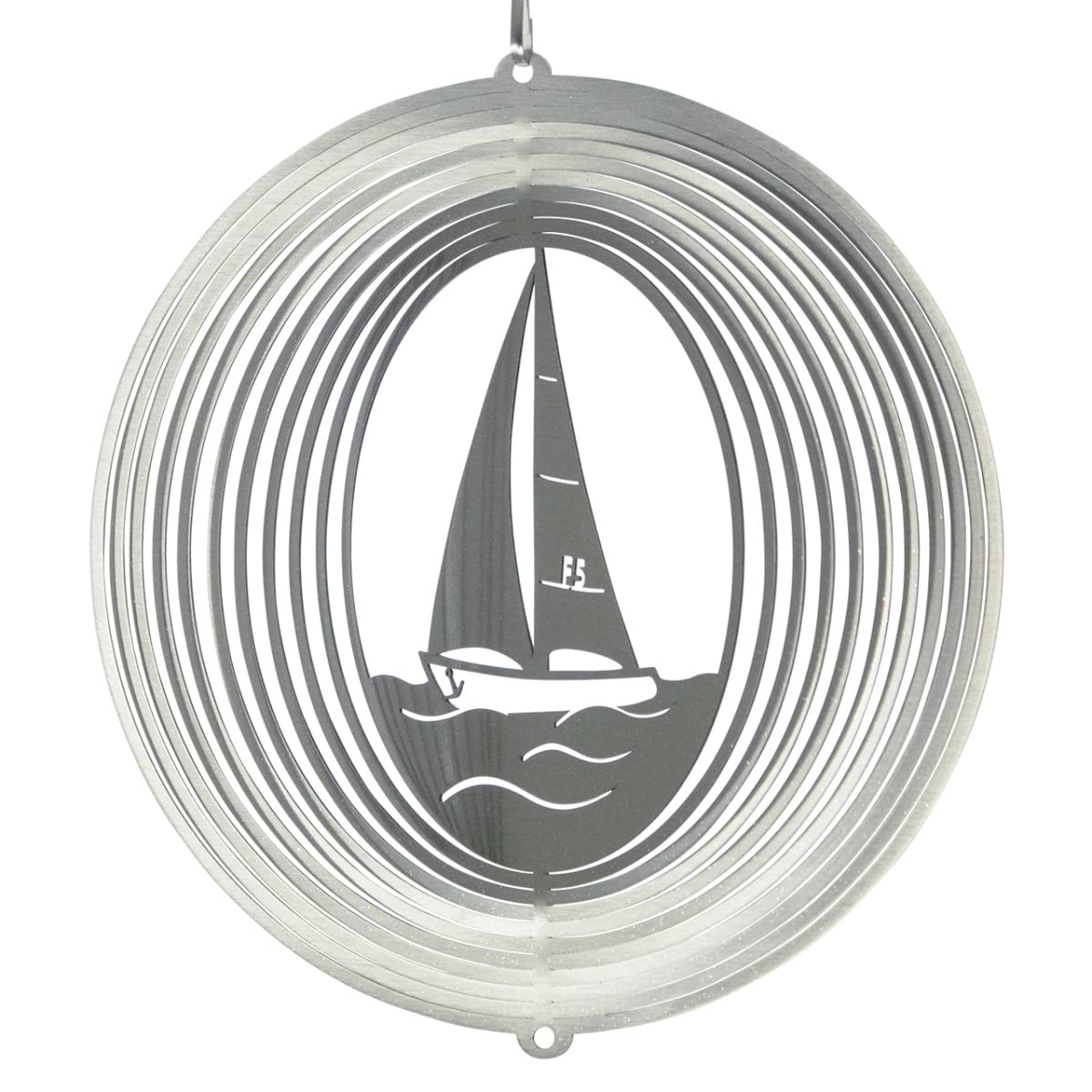 CIM Stainless steel wind spinner - SEGELBOOT SAILING BOAT 180 - light reflecting - diameter: 18cm - including ball bearing swivel and hook