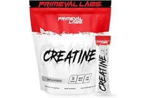 Primeval Labs Creatine Monohydrate Powder | On The Go Stick Packs | Micronized Creatine | Instantized Creatine | Creatine for Men & Women | 5g Creatine per Serving | 30 Servings, (Unflavored)