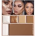Pro Cream Highlight and Contour Palette Kit with Mirror & Brush for Women. White Silver Gold Highlight Brown Face Correcting Concealer Palette