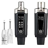 Yinker Wireless XLR Microphone Transmitter and Receiver System, UHF 1-to-1 Mode Guitar Adapter with 16 Channels, 250ft Range, USB Rechargeable, 48V Phantom Power