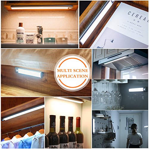 Motion Sensor Light Wireless 33-LED Build 240mm Bar USB Rechargeable Battery 3M Magnetic Tape 4 Modes Portable DIY Stick-on Anywhere Night Light Cabinet/Closet/Wardrobe/Stairs/Step Light (Warm White)