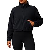 PINKMSTYLE Women Zip Up Fleece Sherpa Jacket Coat - Winter Warm Trendy Cropped Sweatshirt for Casual,Workout