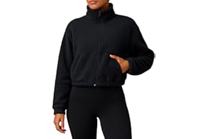 PINKMSTYLE Women Zip Up Fleece Sherpa Jacket Coat - Winter Warm Trendy Cropped Sweatshirt for Casual,Workout