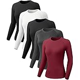 Mexholin 5 Pack Women's Compression Shirts Long Sleeve Workout Tops Dry Fit Athletic Baselayer Running Yoga Gym T-Shirt