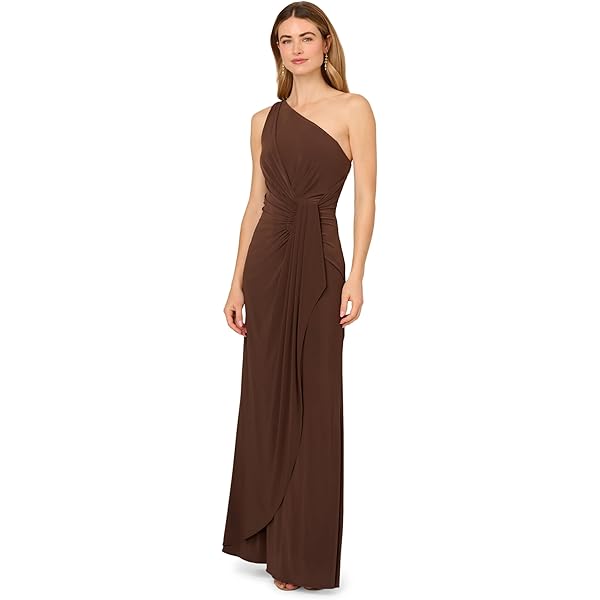 Adrianna Papell Women's One Shoulder Jersey Dress, Chocolate at Amazon  Women's Clothing store