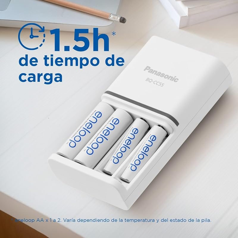 SmartPlus. Cargador para 1 a 4 pilas AA/AAA Ni-MH con 4 pilas eneloop AA/Mignon de capacidad mejorada y 10 funciones de seguridad.