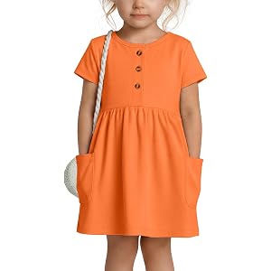 Custoneei Toddler Girls Dress with Pockets | Short Sleeve, Crew Neck, Button Front Dresses, Baby Cute Summer Clothes, Back to