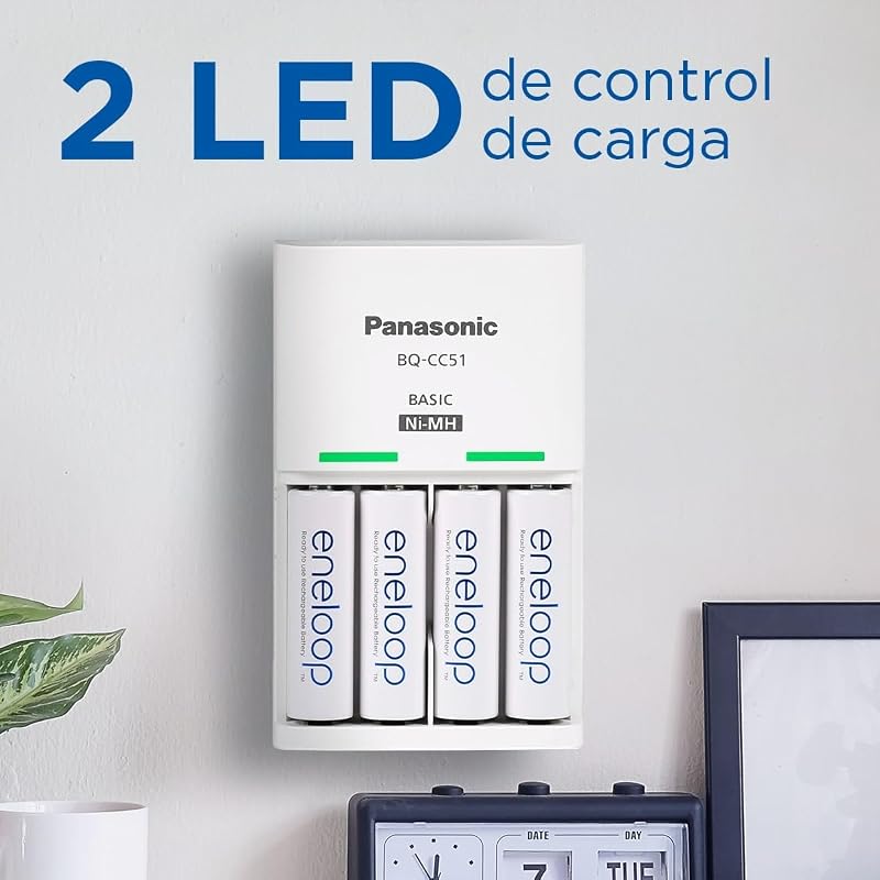 Básico. Carregador para 2 ou 4 pilhas AA/AAA Ni-MH com 4 baterias eneloop AAA/Micro com capacidade aumentada e 6 novas características de segurança.