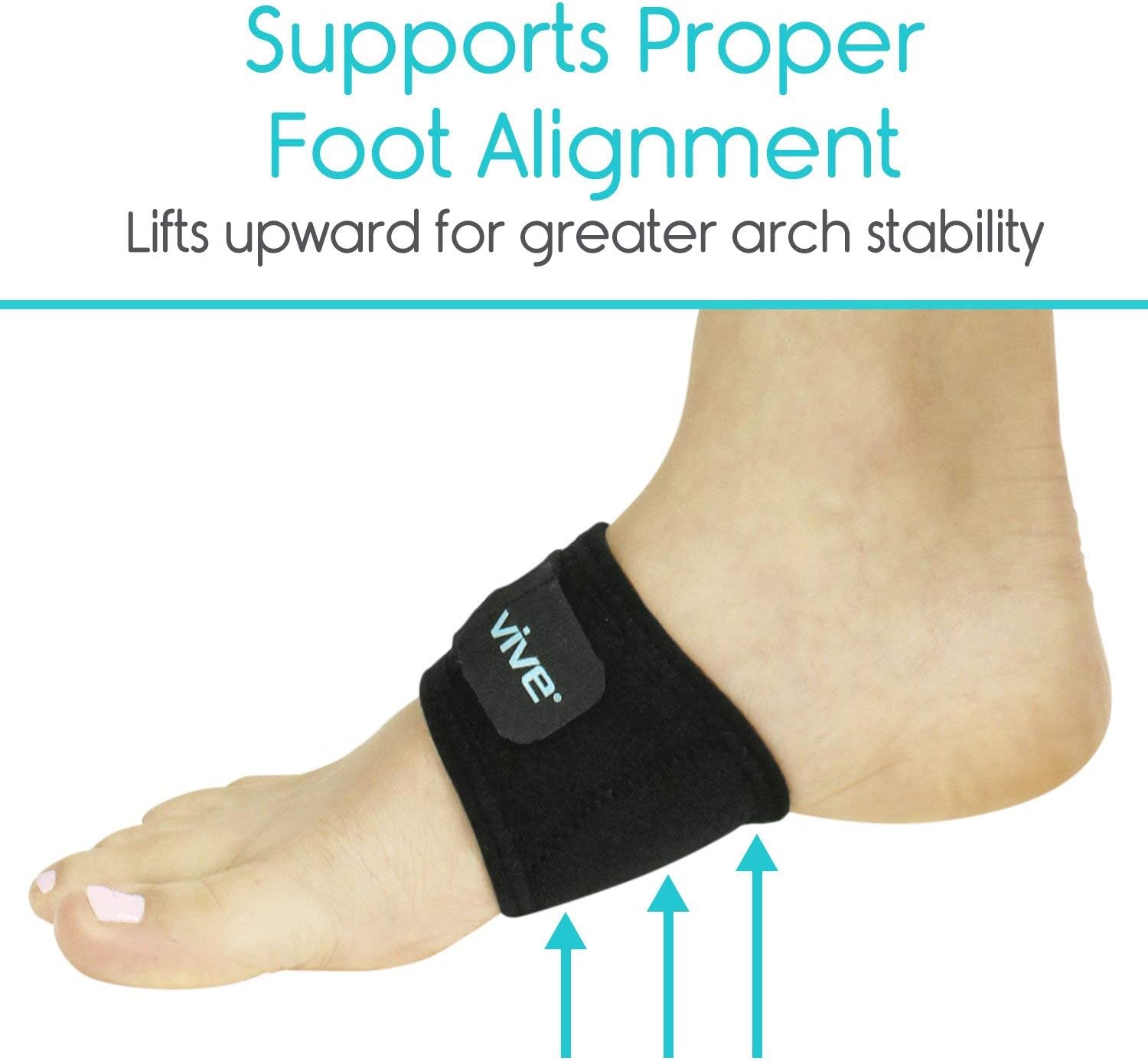 Vive Arch Support Brace (Pair) - Plantar Fasciitis Gel Strap for Men, Woman - Orthotic Compression Support Wrap Aids Foot Pain, High Arches, Flat Feet, Heel Fatigue - Insert for Under Socks (Black): Health & Personal Care