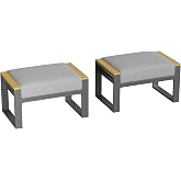 IDEALHOUSE Outdoor 2 Pieces Aluminum Patio Ottoman, Outdoor Footstool with Seat Cushions, Small Metal Outdoor Chairs for Balcony, Garden, Deck, Backyard,Gray