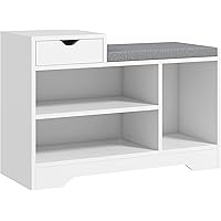 HOMCOM Shoe Bench with Storage, Modern Upholstered Entryway Bench with Shelves, Drawer, Table Top and Padded Cushion for Livi