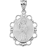 Claddagh Gold 925 Sterling Silver Santa Muerte (Grim Reaper) Oval Charm Pendant
