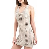 WEARIFIED Swimsuit Coverup for Women Bathing Suit Cover Ups Crochet Beach Summer Outfit Tank Dress Hollow Out Bikini Cover Up