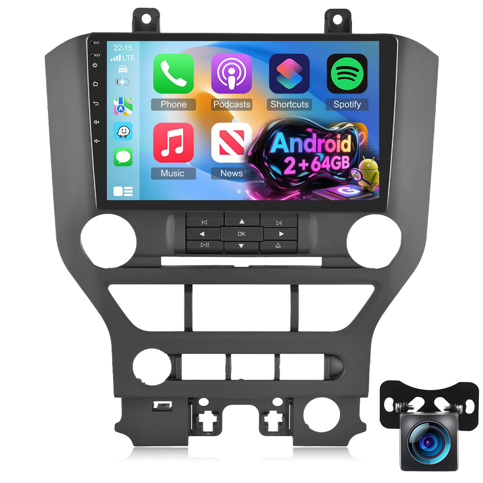 Photo 1 of Volxcereo [2GB+64GB] Car Radio for Ford Mustang 2015-2020 (Adapts to 3 Buttons Only) with Carplay&Android Auto, 9 inches Android Touch Screen Mustang Stereo, 1080P/EQ Audio/Bluetooth/FM RDS/SWC