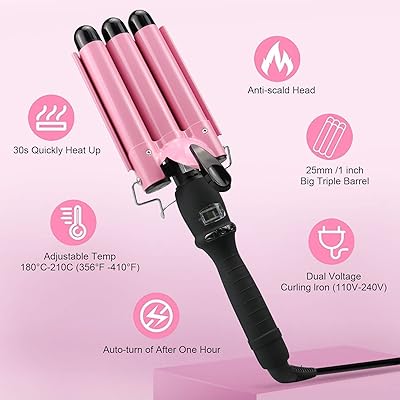 Buy 3 Barrel Curling Iron Wand Dual Voltage Hair Crimper With Lcd Temp Display 1 Inch Ceramic Tourmaline Triple Barrels Temperature Adjustable Portable Hair Waver Heats Up Quickly Pink Online In Turkey B085hln497