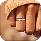 Double Cross Ring 18k Gold Plated 925 Sterling Silver Cubic Zirconia Simple Plain Stackable Statement Promise Rings Inspiration Christian Ring Faith Hope Love Cross Religious Ring Gift (Silver 6#)