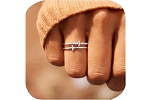 FLYYQMIAO Double Cross Ring 18k Gold Plated 925 Sterling Silver Cubic Zirconia Simple Plain Stackable Statement Promise Rings Inspiration Christian Ring Faith Hope Love Cross Religious Ring Gift (Silver 9#)