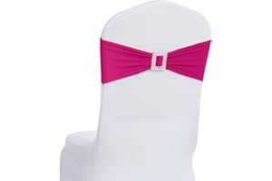 Joccun 60 PCS Spandex Chair Sashes Bows Stretch Chair Cover Band with Buckle Slider Universal Elastic Chair Ties for Wedding Banquet Party Event Decoration (Fuchsia)