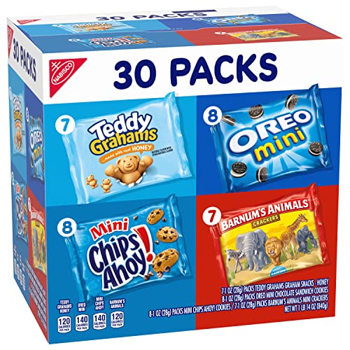 NABISCO TEAM FAVORITES VARIETY PACK, OREO MINI, CHIPS AHOY! MINI, TEDDY GRAHAMS HONEY & BARNUM’S ANIMAL CRACKERS, 30 SNACK PACKS