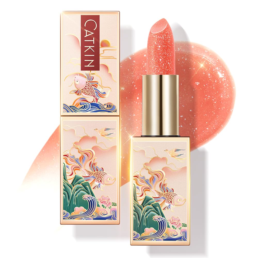 CATKIN Moonlight Lip Balm, Natural Glitter Tinted Lip Balm, Chapstick Lip Balms with Vitamin E for 8h Moisture for Dry Cracked Lips, 3.5g