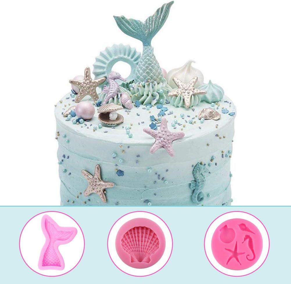 Napravi Rs Ustensiles A Patisserie Patisserie Simuer 3 Pack Moules A Gateau Moules En Silicone Fondant Decoration Moule De Cuisson En Silicone Pour Chocolats Bonbons Et Glacons Sirene Coquillage