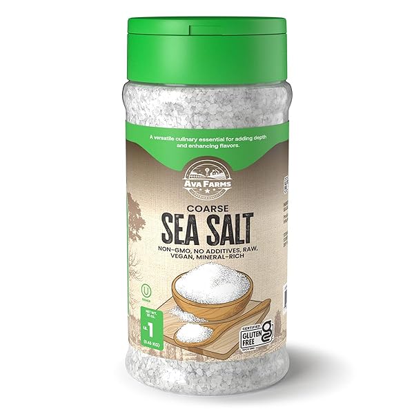 AVA FARMS SEA SALT – COARSE – 16 OZ. BOTTLE – GLUTEN-FREE, NON-GMO, VEGAN, RAW, KOSHER, MINERAL RICH