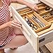 Ybj-ake Expandable Cutlery Tray & Utensils Drawer Organizer for Silverware, Flatware Organizer with 5 Compartments & Kitchen Drawer Storage with Bamboo