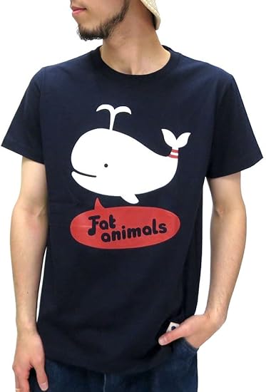 Amazon マルカワジーンズパワージーンズバリュー Marukawa Jeans Power Jeans Value Tシャツ メンズ ブランド 半袖 ロゴ プリント クジラ キャラクター Fat Animals 夏 3color Tシャツ カットソー 通販