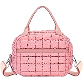 Cute Lunch Box for Women Quilted Lunch Bag with Strap Leakproof Insulated Puffer Lunch Cooler Tote Bags for Office Work, Pink