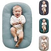 Loevin Baby Lounger for Newborn 0-24 Months, Soft Portable Infant Nest & Play Mat & Diaper Changing Pad for Home,Travel & Floor Time, Newborn Babies Essentials Gifts(Misty Blue)