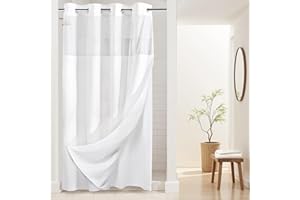River Dream Stall Heavyweight No Hooks Required Dotted Waffle Weave Shower Curtain with Snap in Liner- 54W x 80H,Hotel Grade,Spa Like Bath Curtain,White