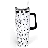 Whaline 40oz Black Bow Tumbler with Handle Straw and Lid Bow-Knot Travel Tumbler Coffee Cup for Women Friend Holiday Birthday