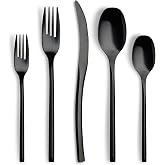 Lemeya 20-Piece Black Silverware Set for 4,Modern 18/10 Stainless Steel Flatware Set,Luxury Cutlery Set,Unique Utensils Set for Restaurant,Spoons and Forks Set,Mirror Polished,Dishwasher Safe