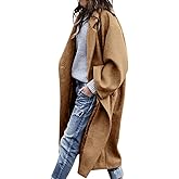 LNKQA Women's Winter Pea Coat Notch Lapel Single Breasted Oversized Long Casual Wool Blend Overcoat