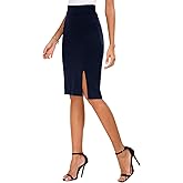 Urban CoCo Women's Knee Length Stretch Pencil Skirt High Waisted Bodycon Midi Straight Skirt