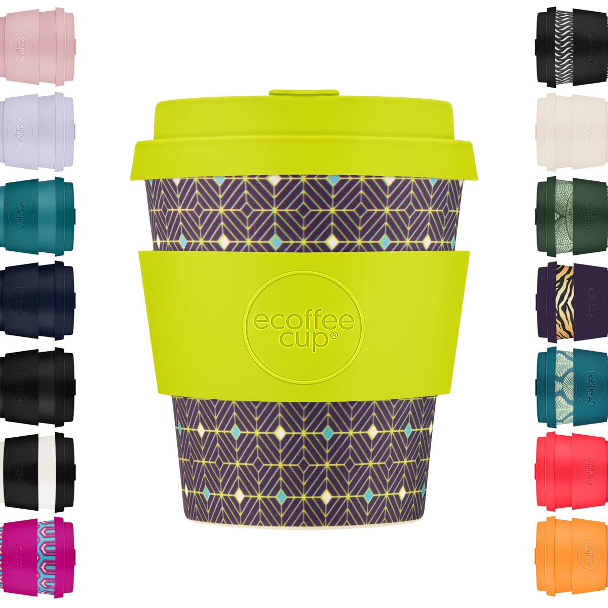 Ecoffee Cup 8oz 240ml Reusable Eco-Friendly 100% Plant Based Coffee Cup with Silicone Lid & Sleeve - Melamine Free & Biodegradable Dishwasher/Microwave Safe Travel Mug, Hubertus Primus