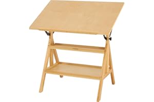 VISWIN Wood Drafting Table for Adults, Drawing Table with Adjustable Angle & 2-Tier Storage Racks for Art Studio, Solid Pine Wood Artist Desk for Drawing, Drafting, Writing, Reading, Sketching
