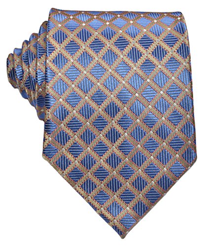 EXT Collectino 100% Silk Necktie, New Classic Checks Blue Gold Tie JACQUARD WOVEN Men's Suits Ties by EXT Collectino