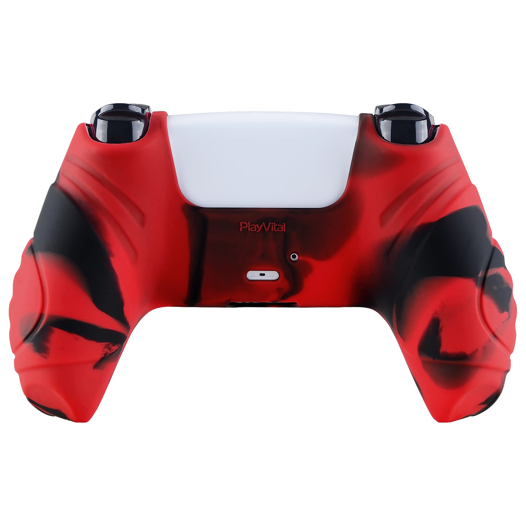 eXtremeRate PlayVital Guardian Edition Ergonomic Soft Anti-Slip Controller Silicone Case Cover for ps5, Rubber Protector Skins with Black Joystick Caps for ps5 Controller - Red & Black