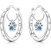 Blue CZ Paw Drop Earrings for Women Shiny Cubic Zirconia Round Puppy Paw Cat Hoop Huggie Earrings Cute Animals Earrings Birthday Christmas Piercing Jewelry Gifts