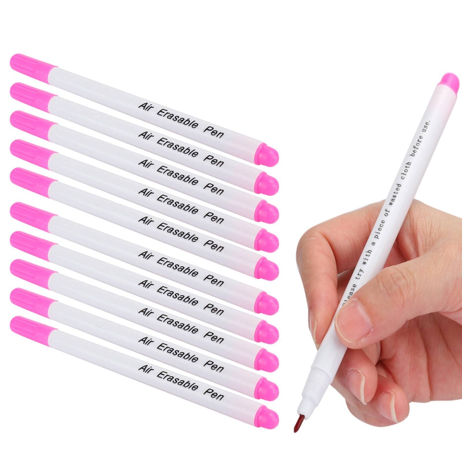 Garosa 10pcs Fabric Marking Pens, Disappearing Ink Marking Pen, Air Water Erasable Pen Fabric Marker Air Erasable Pen for Cloth Sewing Marking Tracing(Single Head Rose Red)