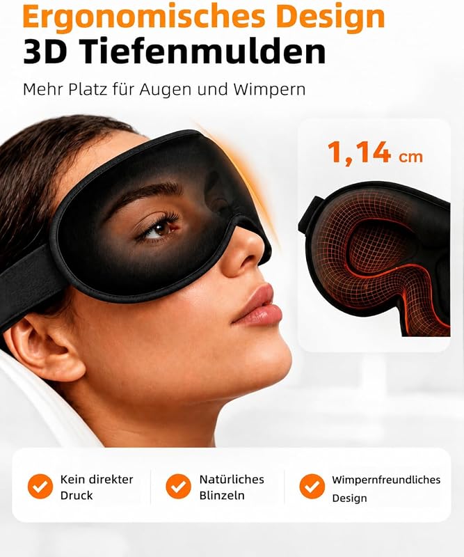 3D Schlafmaske mit Gewicht für Frauen & Herren, Lichtblockierend, Schwarz