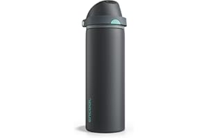Insulated Water Bottle with Straw - Encool Stainless Steel Water Bottle with Push Button Lid, Leak-Proof & BPA-Free, Keeps Cold for 24 Hours for Sports, Travel, Gym (24 oz, Tuna Grey-Green)