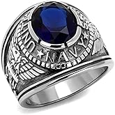 Eternal Sparkles Men's USA Navy Military Patriotic Masculine Ring Blue Stone
