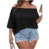 RoseSeek Women's Plus Size Off The Shoulder Casual Tee Top Summer Solid Dolman Short Sleeve Trendy T Shirt