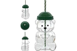 2026 New Bear Straw Cup, 20oz Bear Glass Cup with Lid and Straw, Bears Straws Cups for Juice Milk Tea Smoothies Infused Water