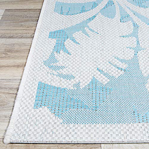 Couristan-Monaco-Coastal-Floral-IndoorOutdoor-Area-Rug-510-x-92-IvoryTurquoise Couristan Monaco Coastal Floral Indoor/Outdoor Area Rug, 5'10" x 9'2", Ivory/Turquoise