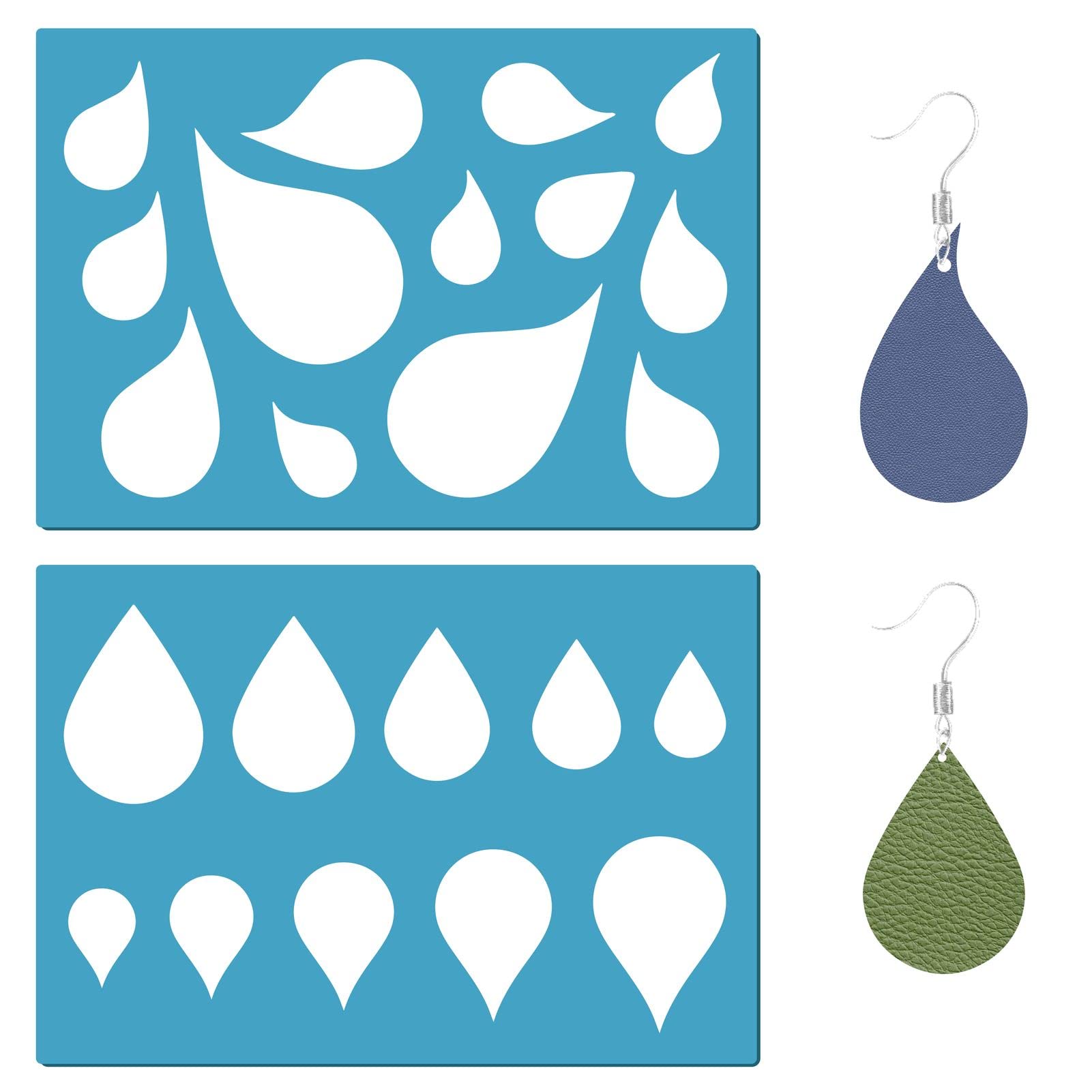 GORGECRAFT 2 Styles Teardrop Earrings Stencil Acrylic Template Reusable Cutting Cutouts Stencil Blue Lapidary Art Scrapbooking for Jewelry Bracelets Leather Earrings Making Painting DIY Crafts