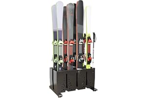 TOCRETOARE Heavy Duty Metal Ski Storage Rack, 8 Pair Freestanding Steel Ski Holder, Floor Stand Ski Organizer Rack