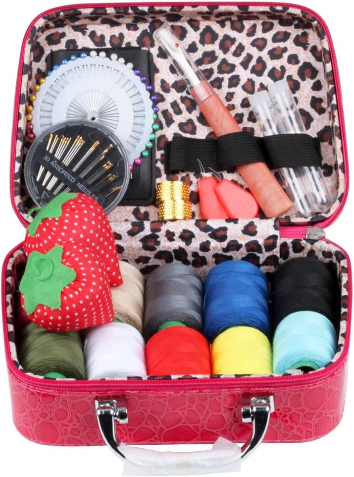 PU Leather Bag Sewing Kit CACASO, Sewing Supplies with 8 Sewing Accessories Kit,Singer Sewing Basket，Mini Sew Basket for Adults,Beginner,Travel and Craft Gift